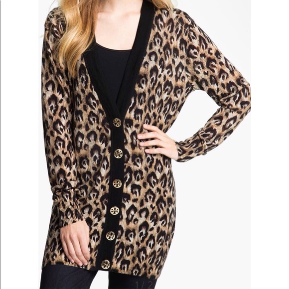 Tory Burch Simone Cardigan In Leopard 
